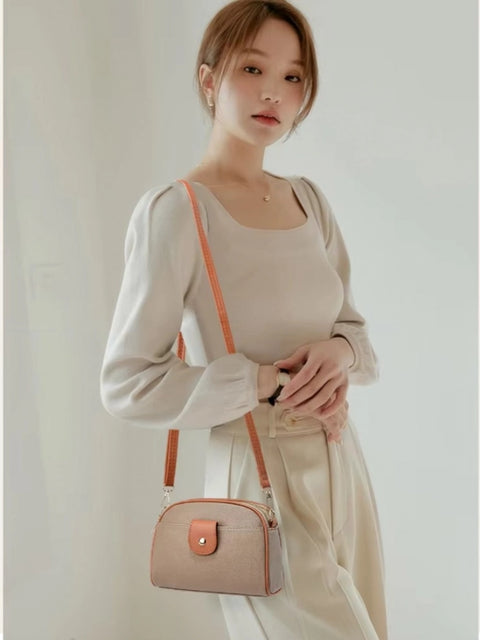 Generic Women's PU Leather Zipper Sling Bag (Khakhi)
