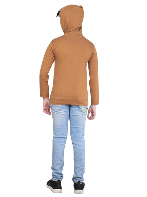 Generic Boy's Cotton Printeded Hooded Neck Hoodies (Brown)