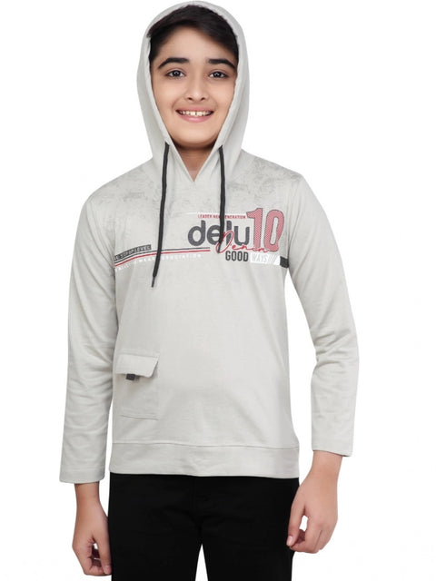 Generic Boy's Cotton Printeded Hooded Neck Hoodies (Grey )