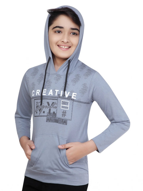 Generic Boy's Cotton Printeded Hooded Neck Hoodies (Steel Blue)