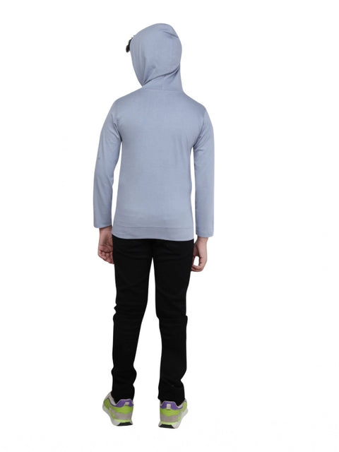 Generic Boy's Cotton Printeded Hooded Neck Hoodies (Steel Blue)