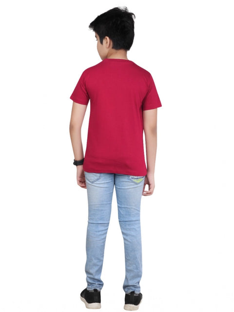 Generic Boy's Cotton Grapic Printed Round Neck T-Shirt (Marron)