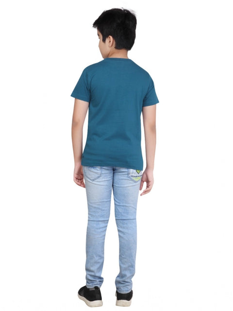 Generic Boy's Cotton Grapic Printed Round Neck T-Shirt (Teal Green)