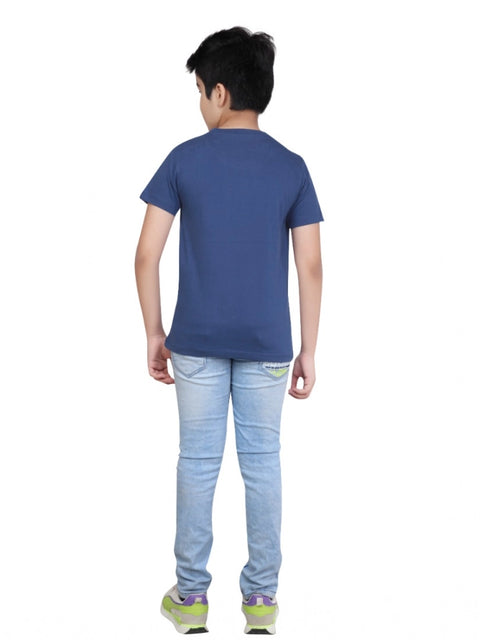 Generic Boy's Cotton Grapic Printed Round Neck T-Shirt (Blue)