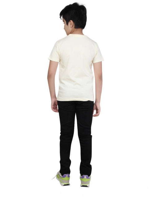 Generic Boy's Cotton Grapic Printed Round Neck T-Shirt (Beige )