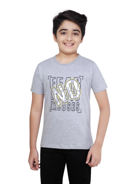 Generic Boy's Cotton Grapic Printed Round Neck T-Shirt (Grey Melange)