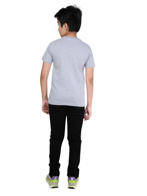 Generic Boy's Cotton Grapic Printed Round Neck T-Shirt (Grey Melange)
