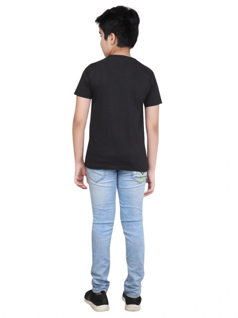 Generic Boy's Cotton Grapic Printed Round Neck T-Shirt (Black)