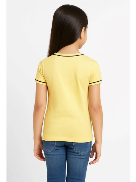 Generic Girl's Cotton Printeded Round Neck T-Shirt (Yellow)