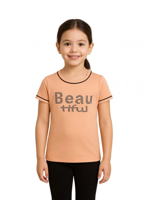 Generic Girl's Cotton Printeded Round Neck T-Shirt (Sandal Beach)