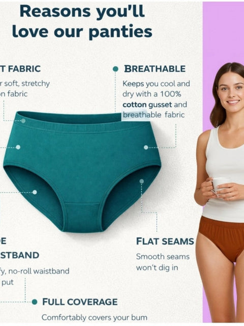 Generic Pack of_6 Women's Cotton Solid Hipster Panty (Multicolor)