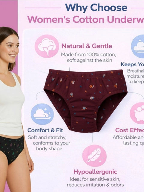Generic Pack of_6 Women's Cotton Printed Hipster Panty (Multicolor)