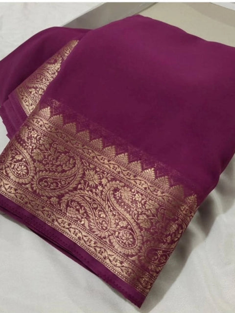 Women's Crepe Chit Pallu Solid Saree With Unstitched Blouse 5.5Mtr (light purple)