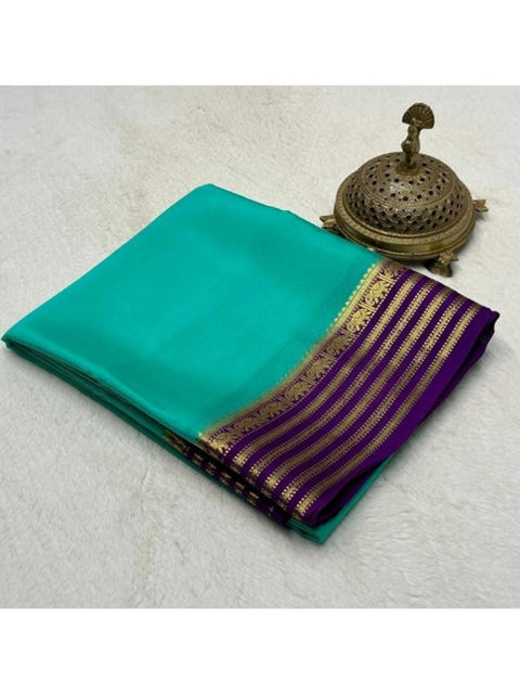 Women's Crepe Chit Pallu Solid Saree With Unstitched Blouse 5.5Mtr (Sky Blue)