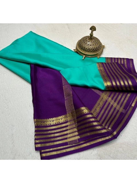 Women's Crepe Chit Pallu Solid Saree With Unstitched Blouse 5.5Mtr (Sky Blue)