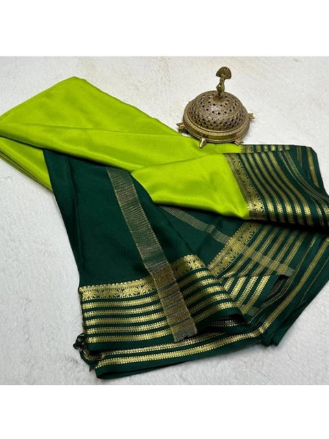 Women's Crepe Chit Pallu Solid Saree With Unstitched Blouse 5.5Mtr (Green)