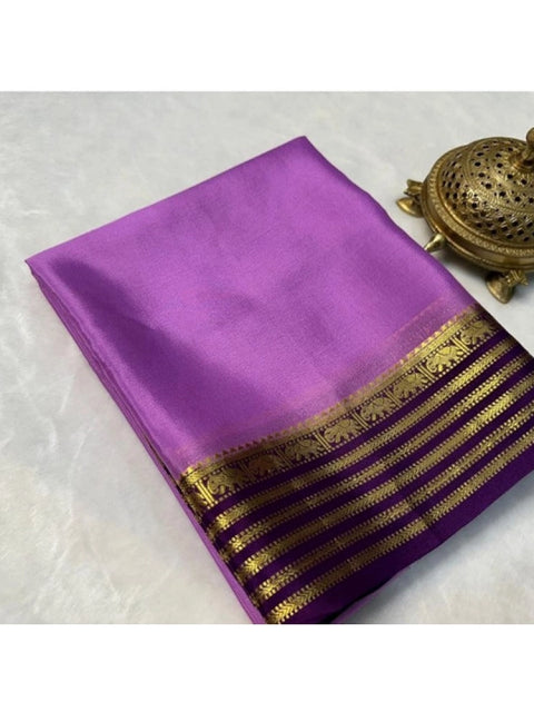 Women's Crepe Chit Pallu Solid Saree With Unstitched Blouse 5.5Mtr (Dark Purple)