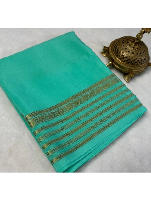 Women's Crepe Chit Pallu Solid Saree With Unstitched Blouse 5.5Mtr (Ramagreen)