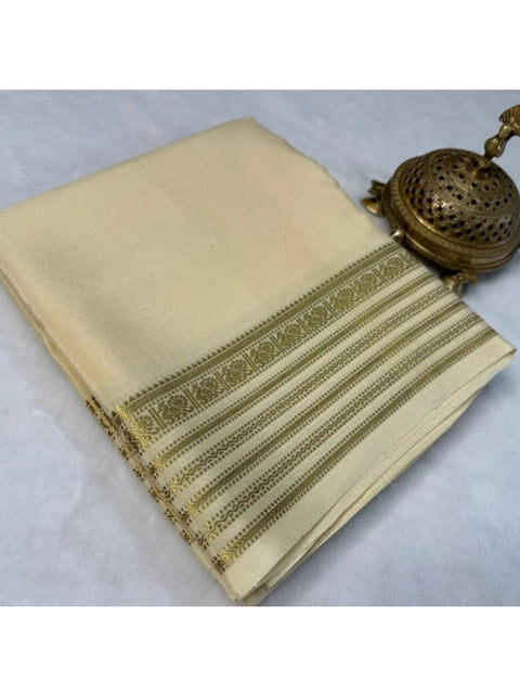 Women's Crepe Chit Pallu Solid Saree With Unstitched Blouse 5.5Mtr (Beige)