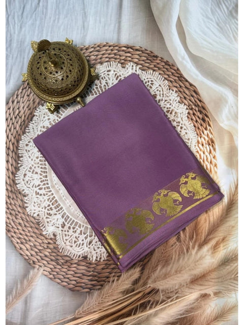 Women's Crepe Chit Pallu Solid Saree With Unstitched Blouse 5.5Mtr (Lavender)