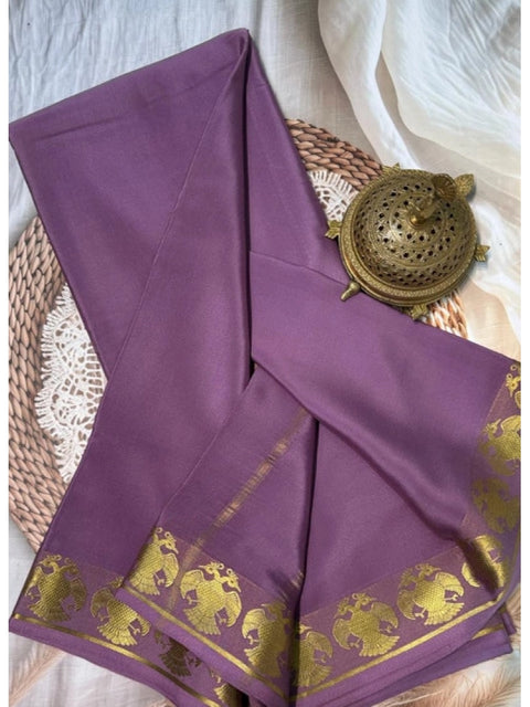 Women's Crepe Chit Pallu Solid Saree With Unstitched Blouse 5.5Mtr (Lavender)