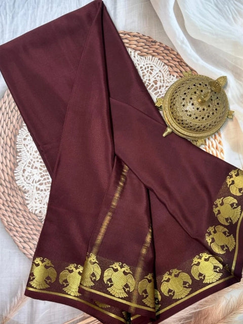 Women's Crepe Chit Pallu Solid Saree With Unstitched Blouse 5.5Mtr (Brown)
