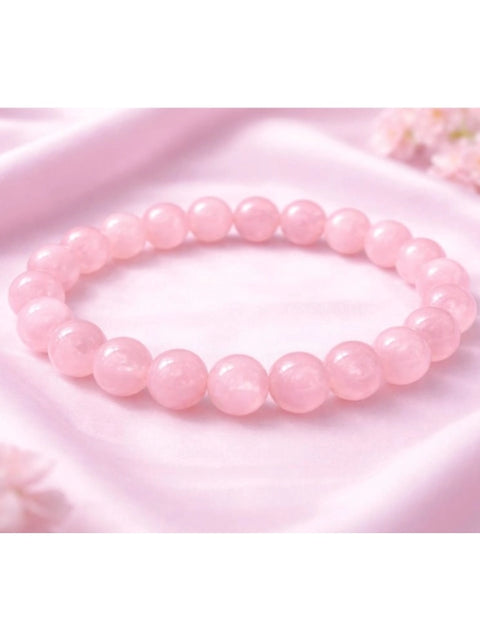 Natural Crystal 8mm Rose Quartz Bracelet  (Light Pink)