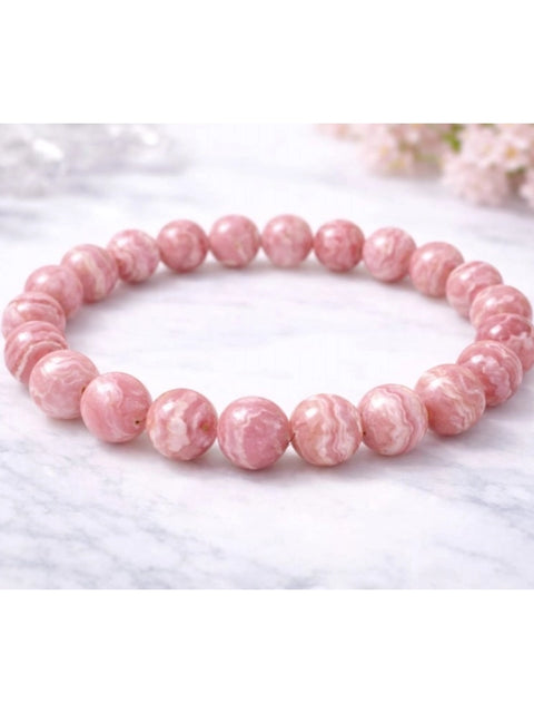 Natural Crystal 8mm Rhodochrosite Bracelet (Pink)