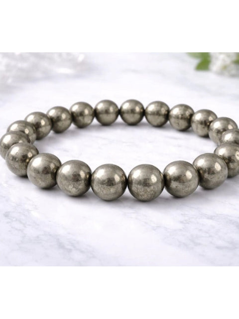 Natural Crystal 8mm Pyrite Bracelet  (Grey)
