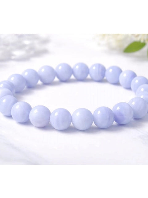 Natural Crystal 8mm Bluelace Agate Bracelet (Light Blue)