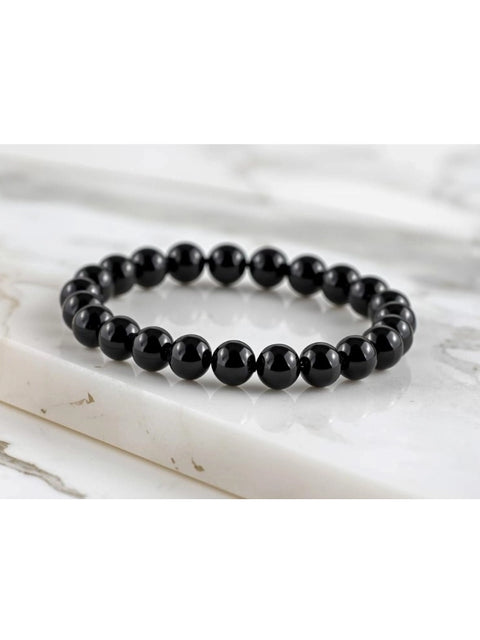 Natural Crystal 8mm Black Tourmaline Bracelet (Black)