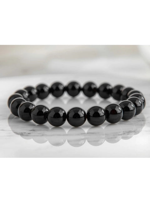 Natural Crystal 8mm Black Obsidian Bracelet (Black)