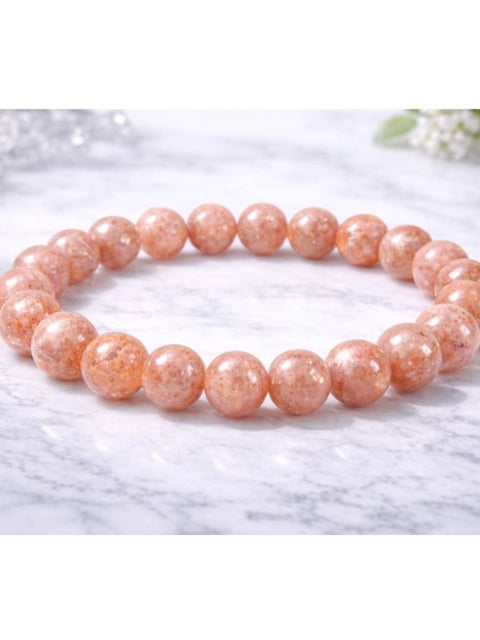 Natural Crystal 8mm Sunstone Bracelet (Orange)