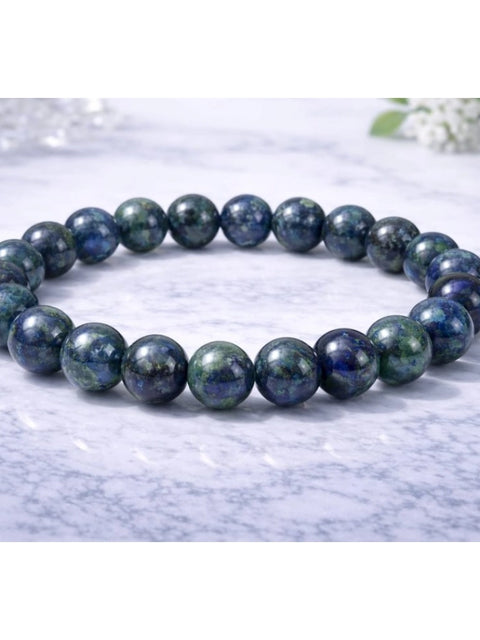 Natural Crystal 8mm Azurite Bracelet  (Dark Green)
