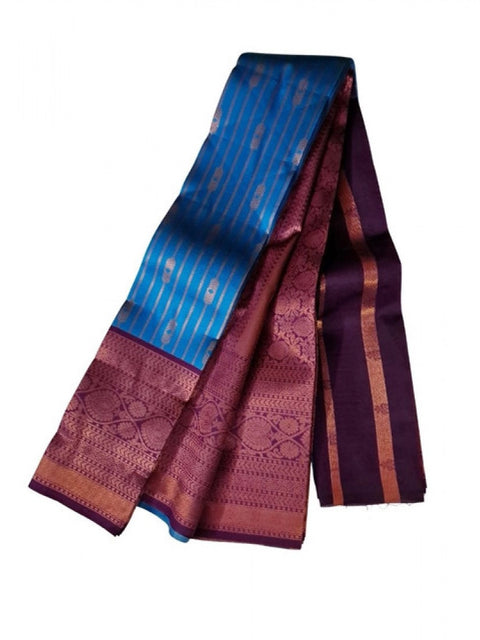 Women's Soft Silk Wooven Saree With Unstitched Blouse 5.5Mtr (Blue)