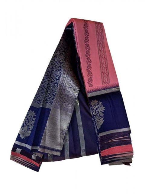 Women's Soft Silk Wooven Saree With Unstitched Blouse 5.5Mtr (Pink)