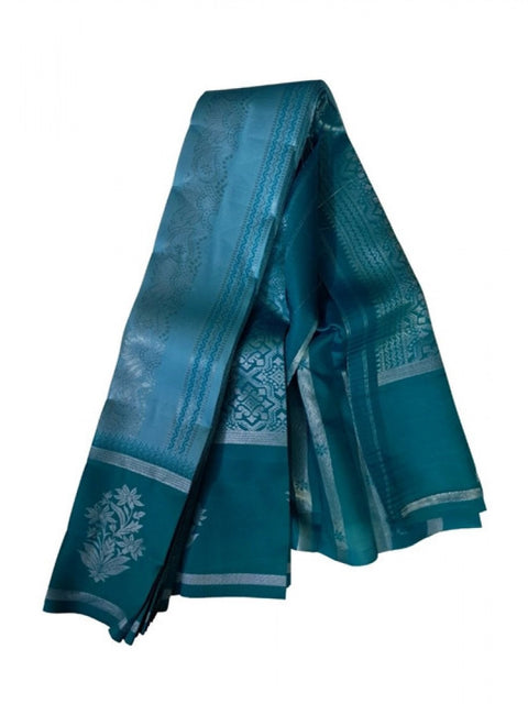 Women's Soft Silk Wooven Saree With Unstitched Blouse 5.5Mtr (Teal Blue)