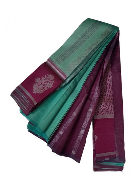 Women's Soft Silk Wooven Saree With Unstitched Blouse 5.5Mtr (Dark Pista)
