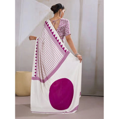 Generic Women's Satin Crepe Printed Saree With Unstitched Blouse 5.5Mtr (White)