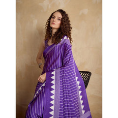Generic Women's Satin Crepe Printed Saree With Unstitched Blouse 5.5Mtr (Lavender)