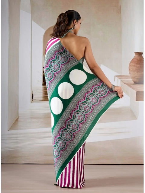 Women's Satin Crepe Printed Saree With Unstitched Blouse 5.5Mtr (Magenta)
