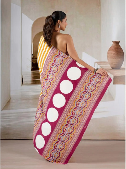 Women's Satin Crepe Printed Saree With Unstitched Blouse 5.5Mtr (Mustard)