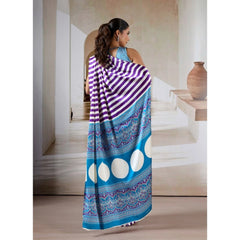 Generic Women's Satin Crepe Printed Saree With Unstitched Blouse 5.5Mtr (Purple)
