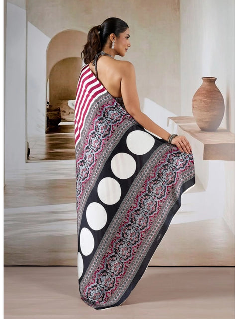 Women's Satin Crepe Printed Saree With Unstitched Blouse 5.5Mtr (Maroon)