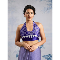 Generic Women's Satin Crepe Printed Saree With Unstitched Blouse 5.5Mtr (Purple)