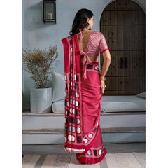 Generic Women's Satin Crepe Printed Saree With Unstitched Blouse 5.5Mtr (Red)