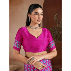 Generic Women's Satin Crepe Printed Saree With Unstitched Blouse 5.5Mtr (Pink)
