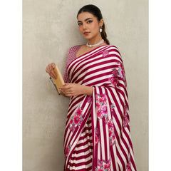 Generic Women's Satin Crepe Printed Saree With Unstitched Blouse 5.5Mtr (Maroon)