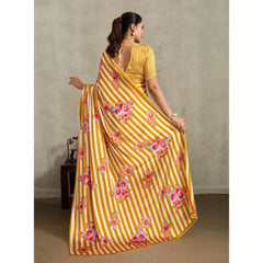 Generic Women's Satin Crepe Printed Saree With Unstitched Blouse 5.5Mtr (Mustard)