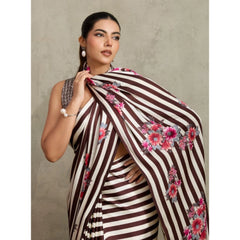 Generic Women's Satin Crepe Printed Saree With Unstitched Blouse 5.5Mtr (Brown)